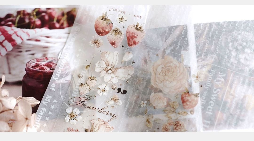 雀斑茶《玫瑰与浆果》海外マスキングテープ　マステ 【1637】