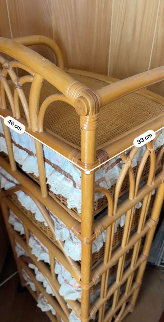 ラタン　ヴィンテージ収納　5段収納　キャスター付き チェスト　アンティーク