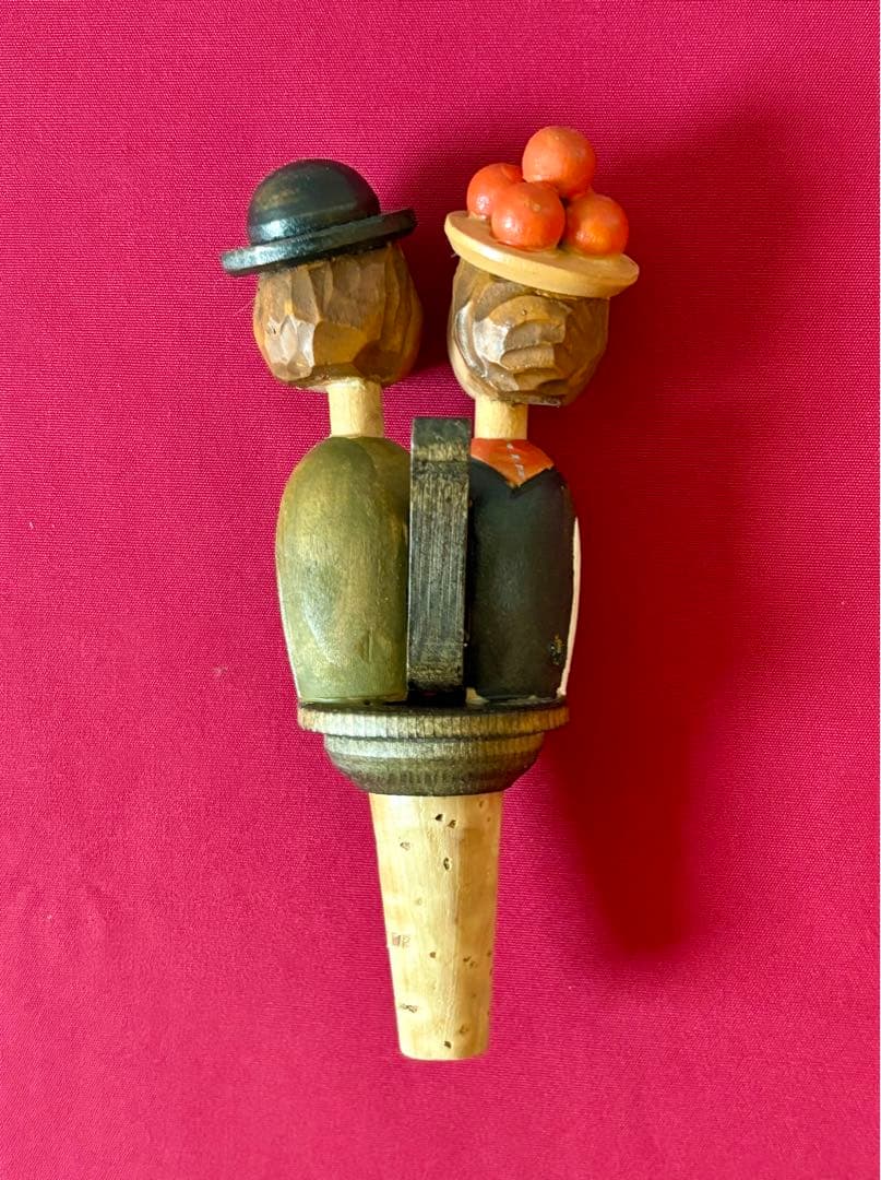 ドイツ製☆ハンドメイド木彫りからくり人形のワインボトルストッパー