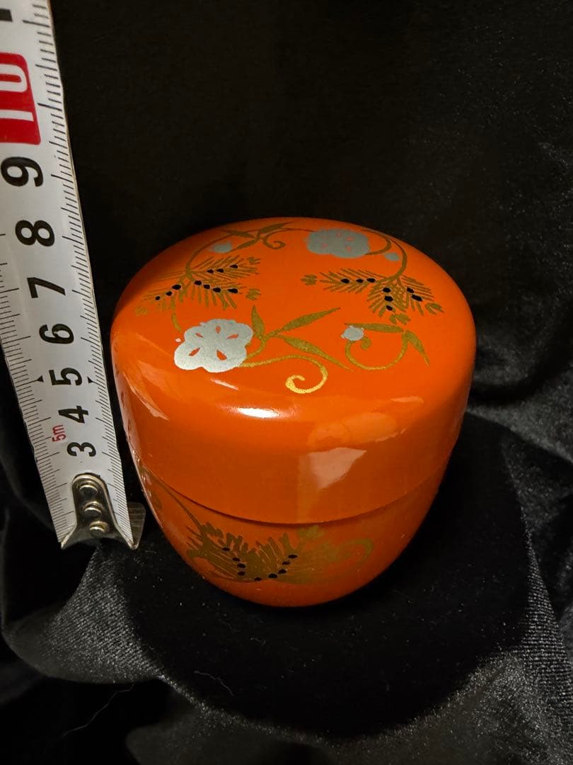棗 無垢 なつめ 茶入れ 茶道具 茶筒花七宝蒔絵輪島塗直径6cm×高6.5