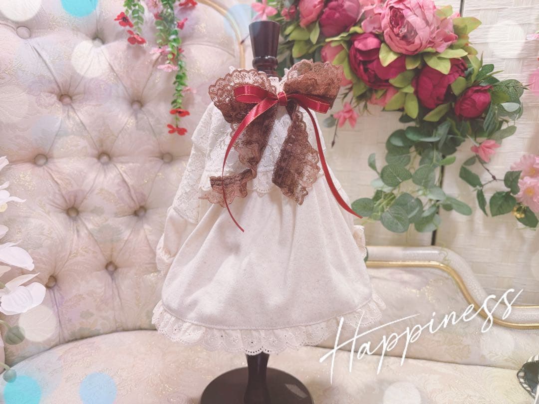 B446.pon2pan2☆犬☆オーダー☆生成りニットスモックワンピ B446.pon2pan2☆犬☆オーダー☆生成りニットスモックワンピ