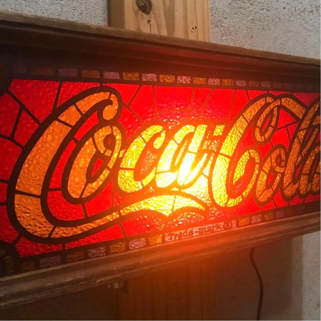 1970's コカコーラステンドグラスアドバタイジングランプライト看板