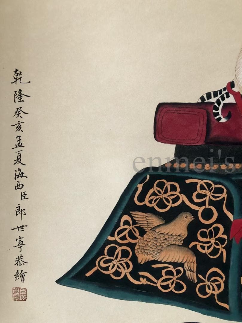 中国古美術・四尺鹰掛軸・宣紙・国画・郎世寧印款印款・書道・肉筆