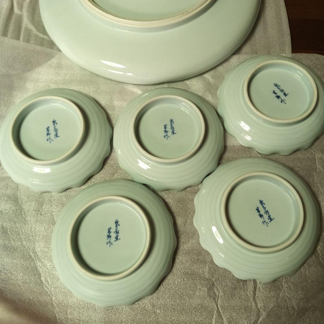 高級 レア 有田焼 青い山水画 波型皿 大皿 取り皿 染付 青白い風景画 工芸品