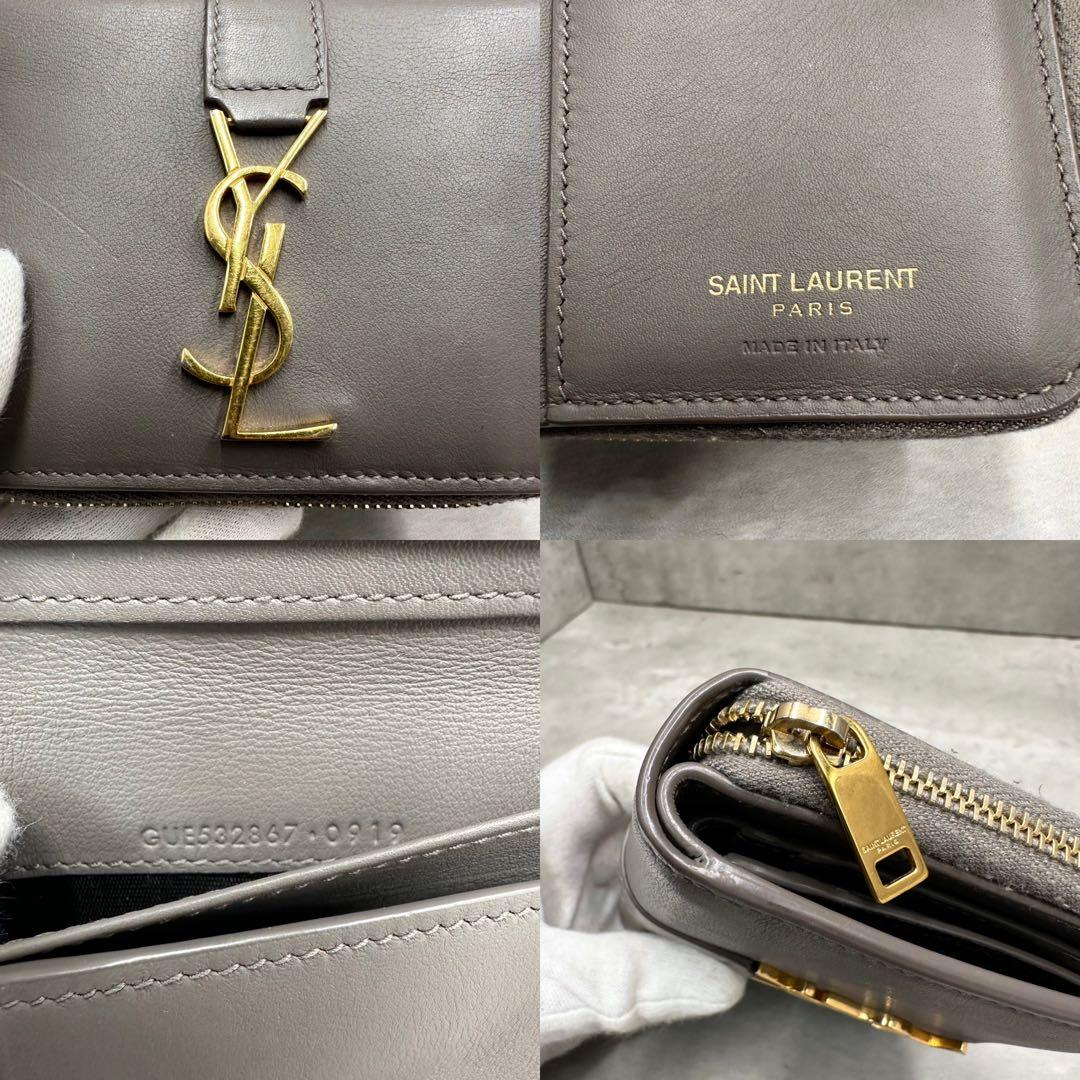 サンローラン パリ 財布 二つ折り グレー ラウンドジップ