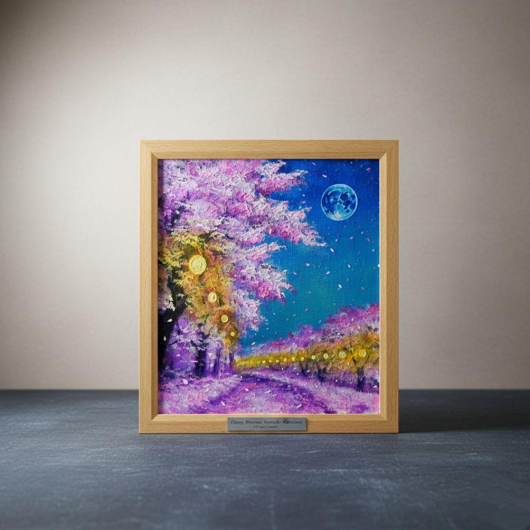 油絵 油彩 油彩画 絵 絵画【夜桜と青い満月】