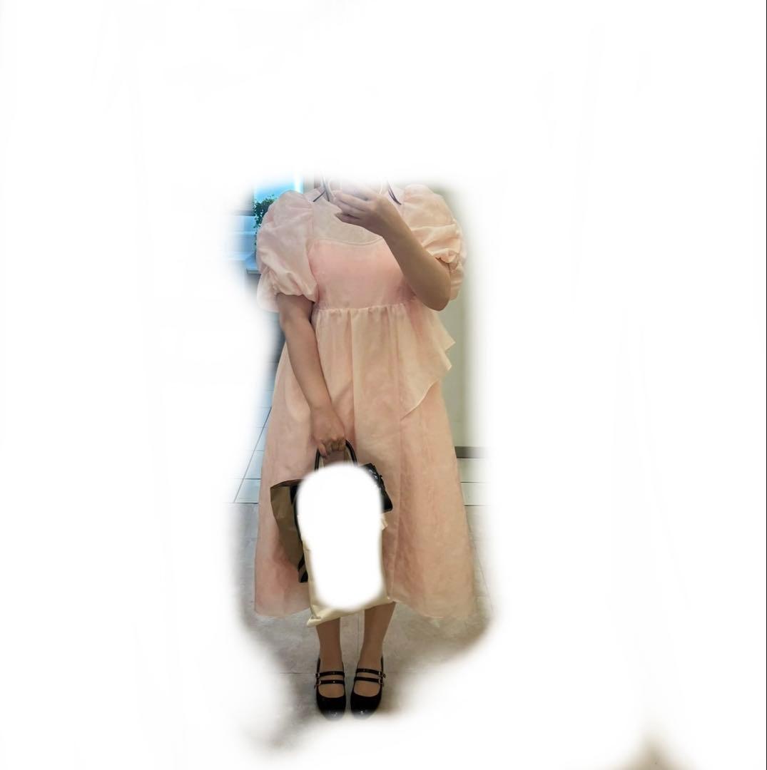 バブルスリーブジャガードドレス　ピンク　Mサイズ