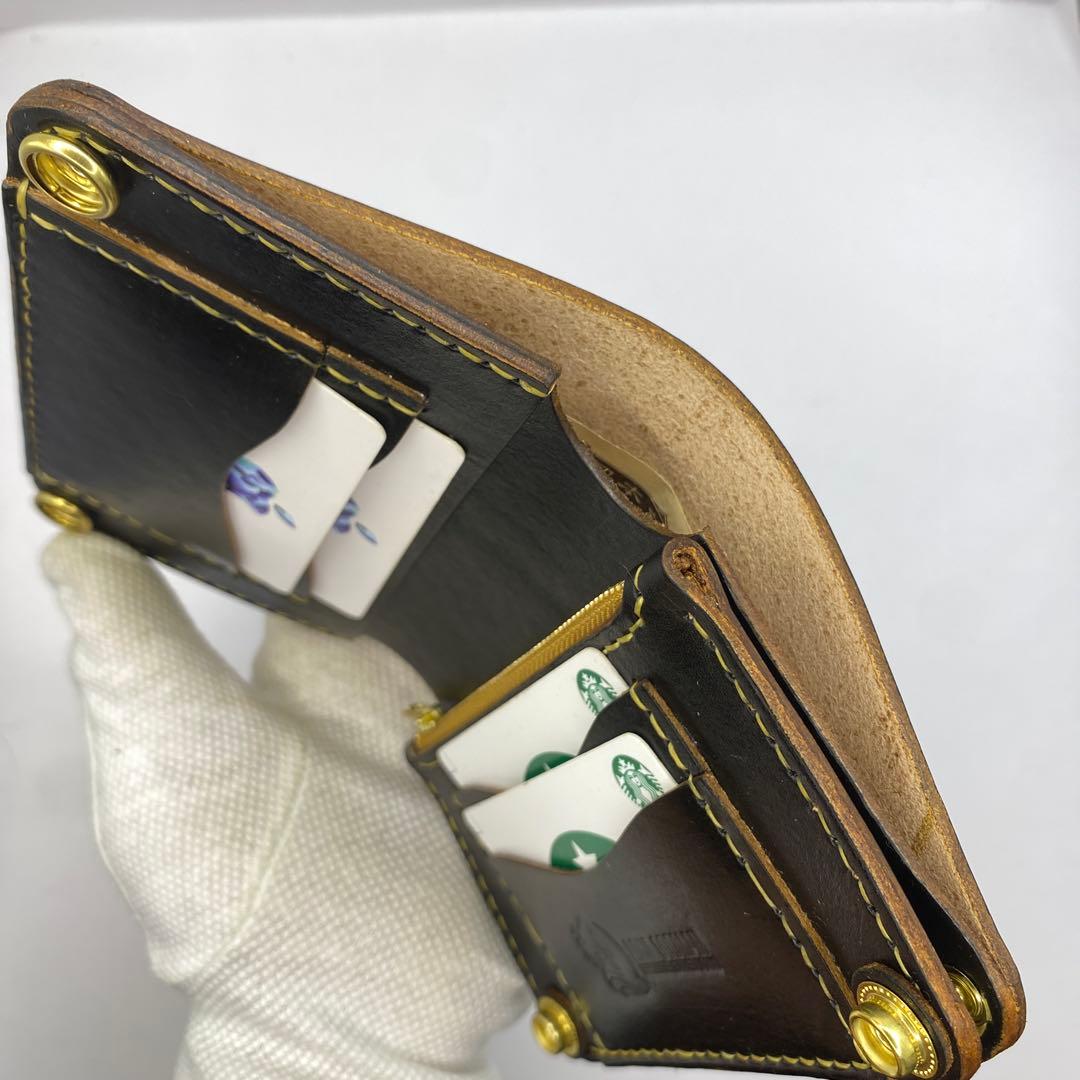 マ*ズ様 オークション 無骨！お札折らずに収納できる無骨な手染めミドルトラッカー