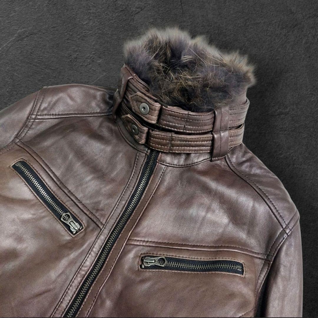 00s archive ラムレザー ファー ジャケット ライダース 2way