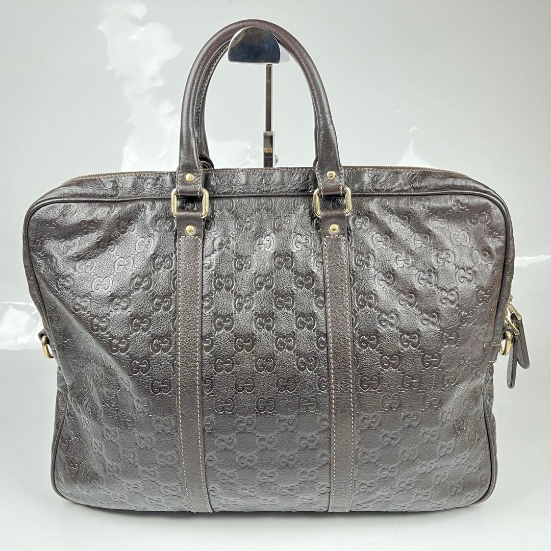 【極美品】グッチ ビジネスバッグ シマレザーGG 本革 ダークブラウン メンズ