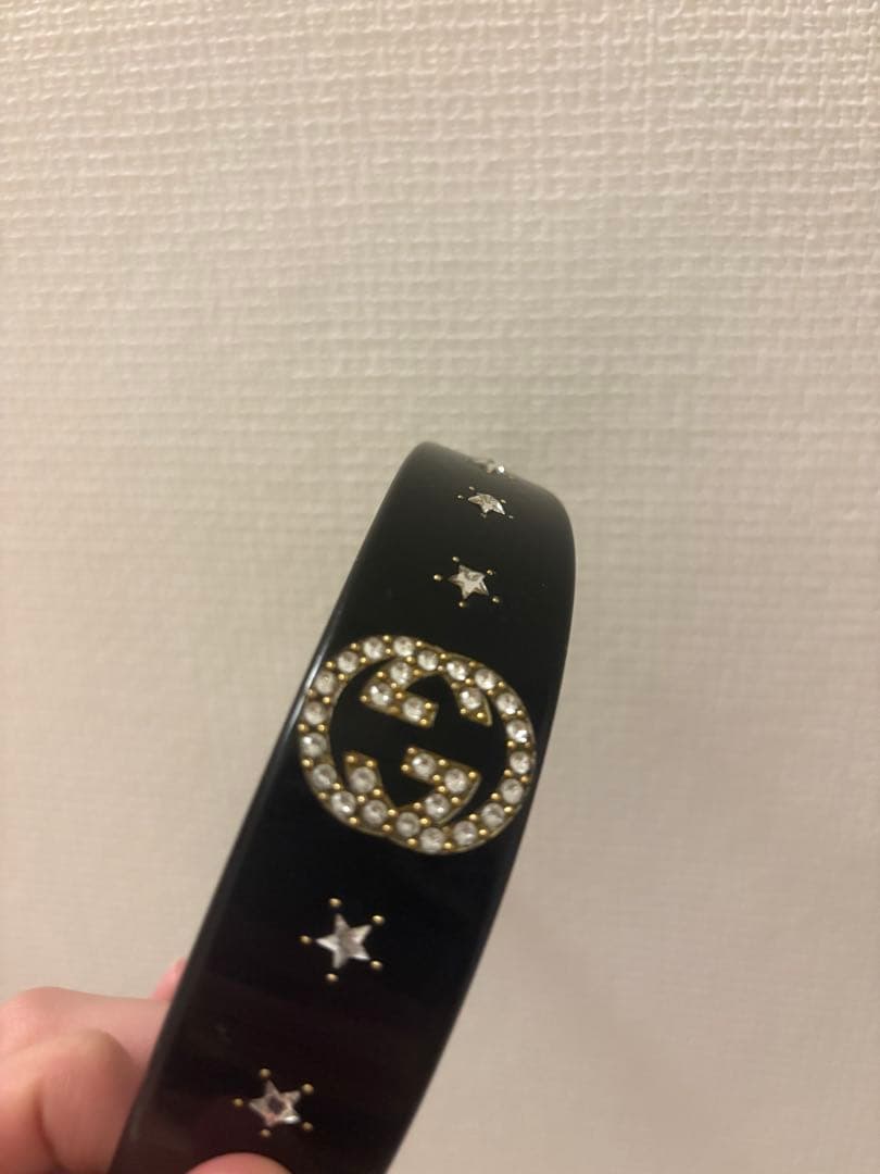 GUCCI ブラック ストーン付きヘアバンド