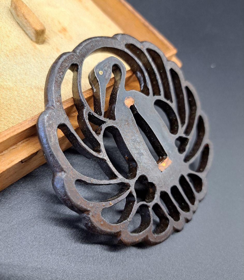 時代 極上鶴丸透し鍔 目象嵌入り鐔 日本刀 刀 刀装具 真剣 居合い 古美術