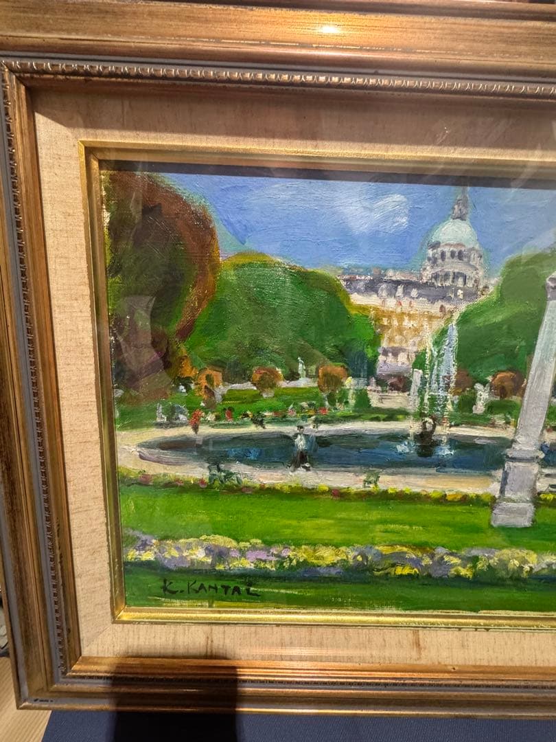 ⚫️E. KANTAL 公園の風景 油彩画 リュクサンブール公園