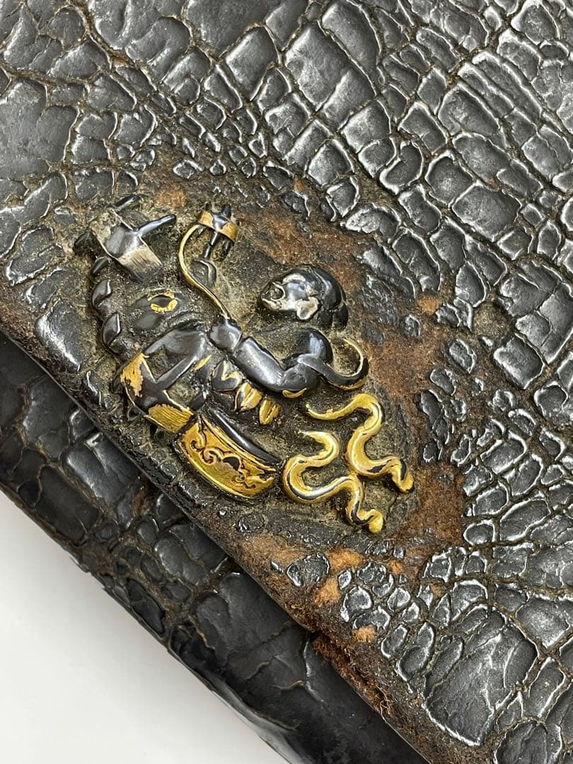 煙管】 煙草入 煙管筒 金口 細工 彫刻 一式 骨董 アンティーク 時代物