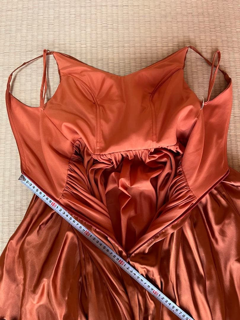 【美晴ドレス】テラコッタＶネック　カラーロングドレス　Ｍサイズ