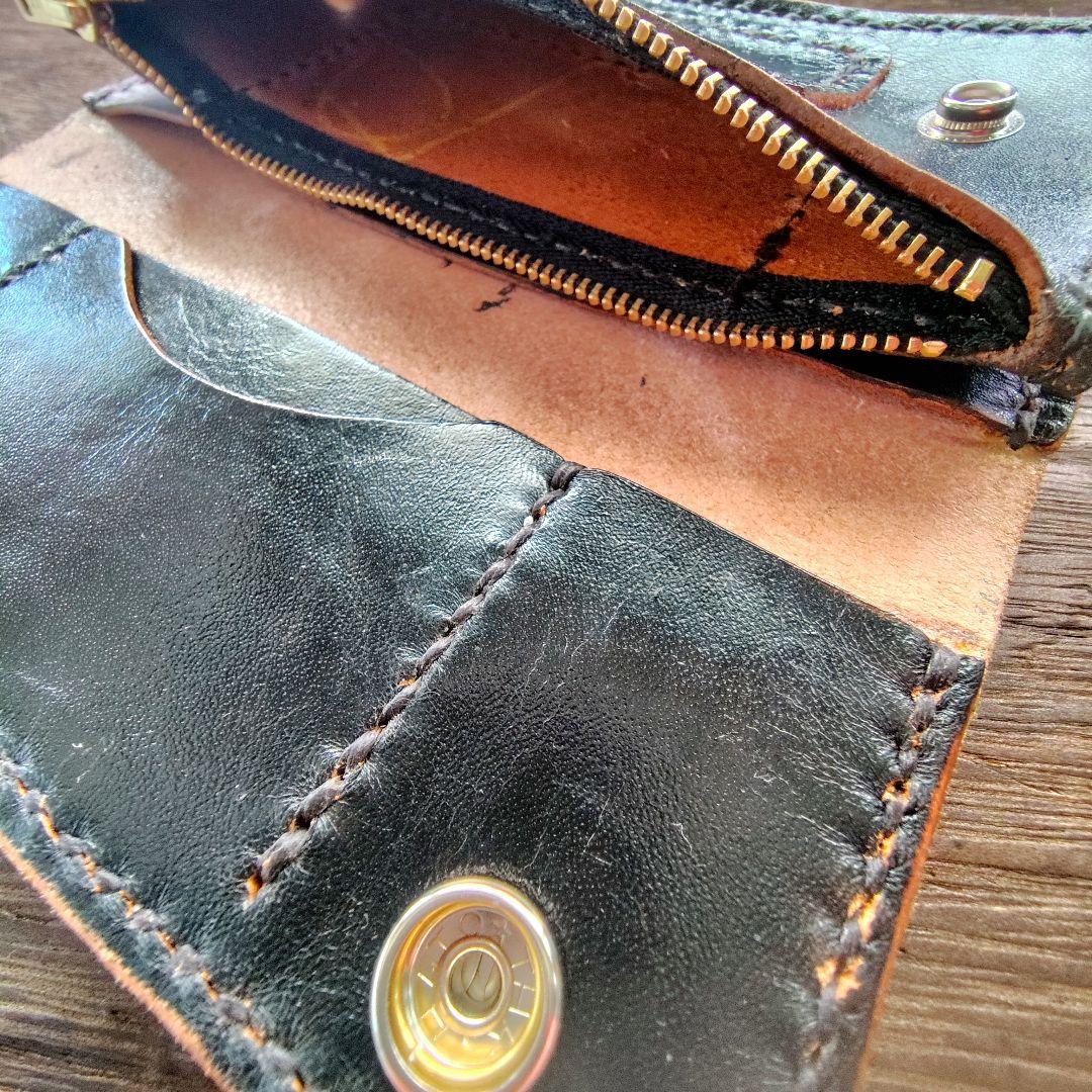 トラッカーウォレット 手染め黒 ロングタイプ