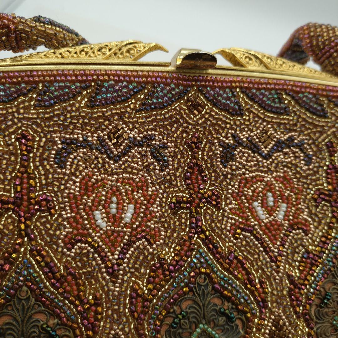 東京浅草孔雀堂　ビーズ刺繍 クラッチバッグ 　和装　着物　パーティ　レトロ