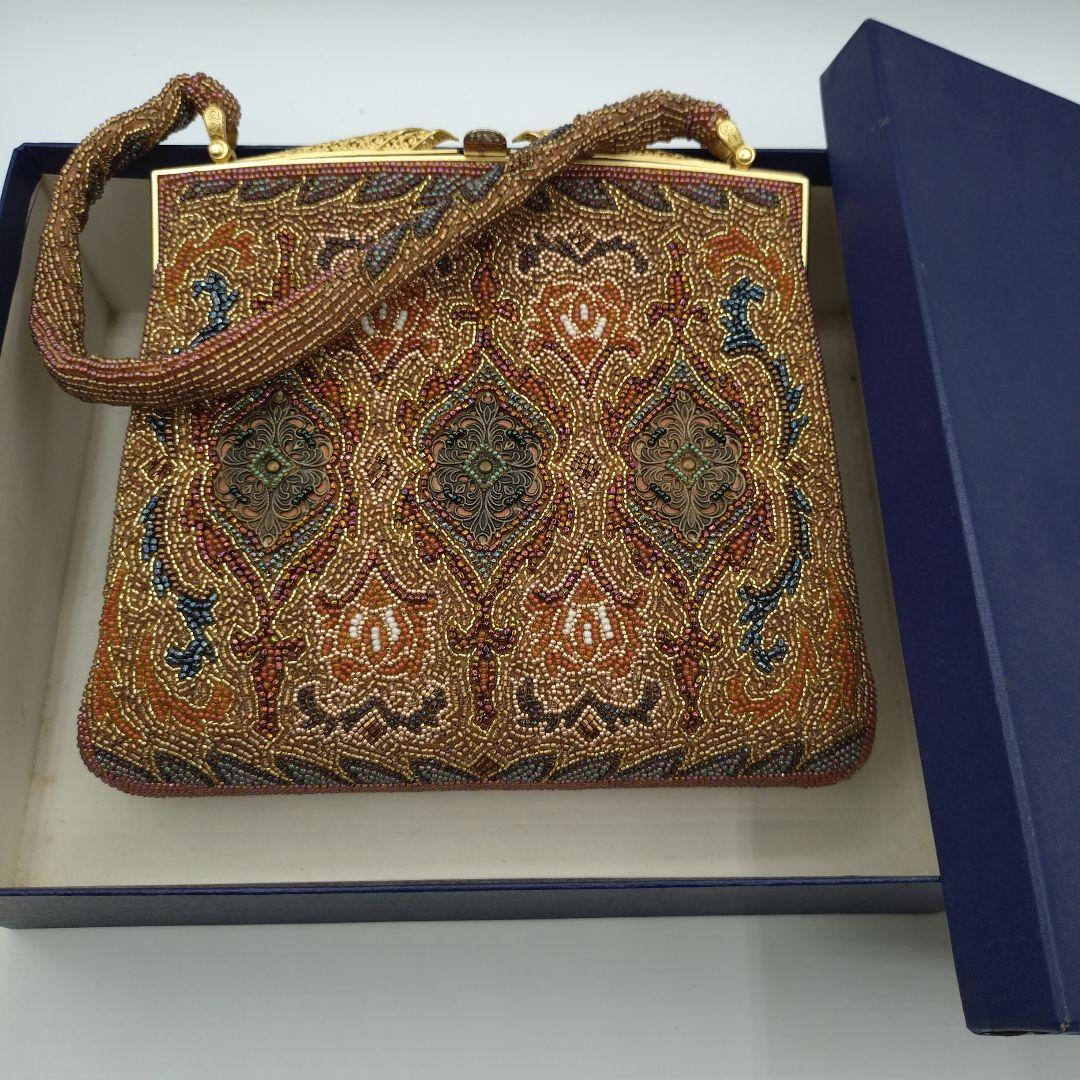 東京浅草孔雀堂　ビーズ刺繍 クラッチバッグ 　和装　着物　パーティ　レトロ