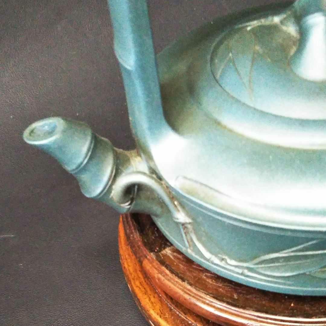 ※中国古美術/緑泥笹竹紋提梁壺/(底款:高健制)