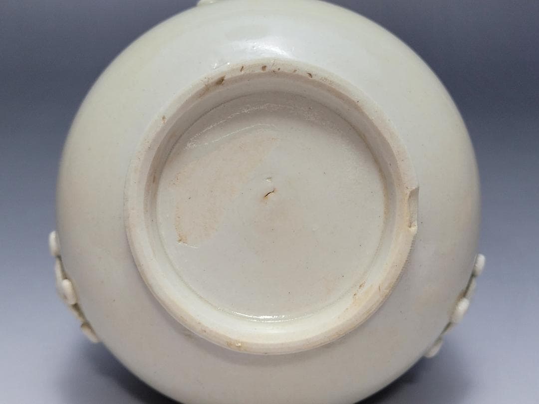 純白磁 陽刻 神獣面 花文 装飾 蓋壺 宋元時代 高さ