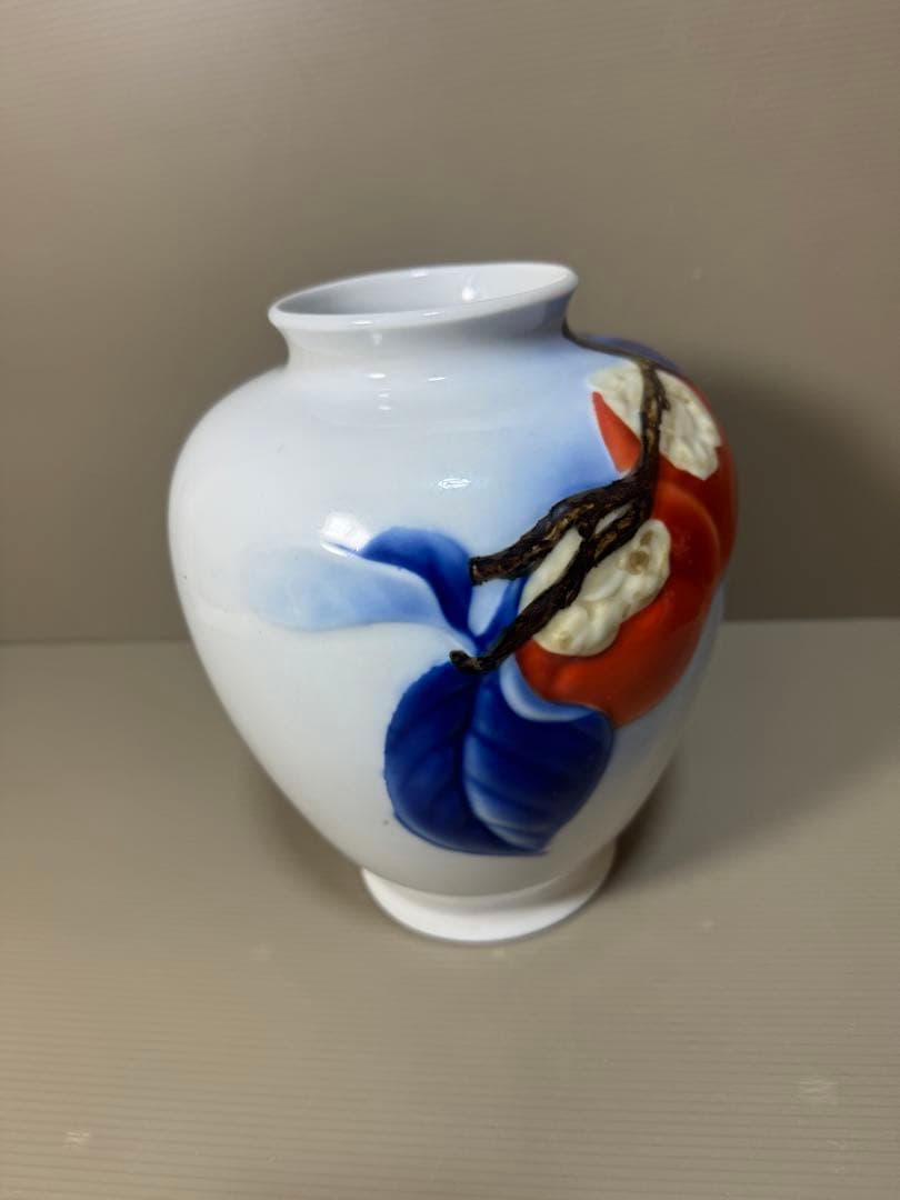 2246 深川製磁 柿文 花瓶 時代物