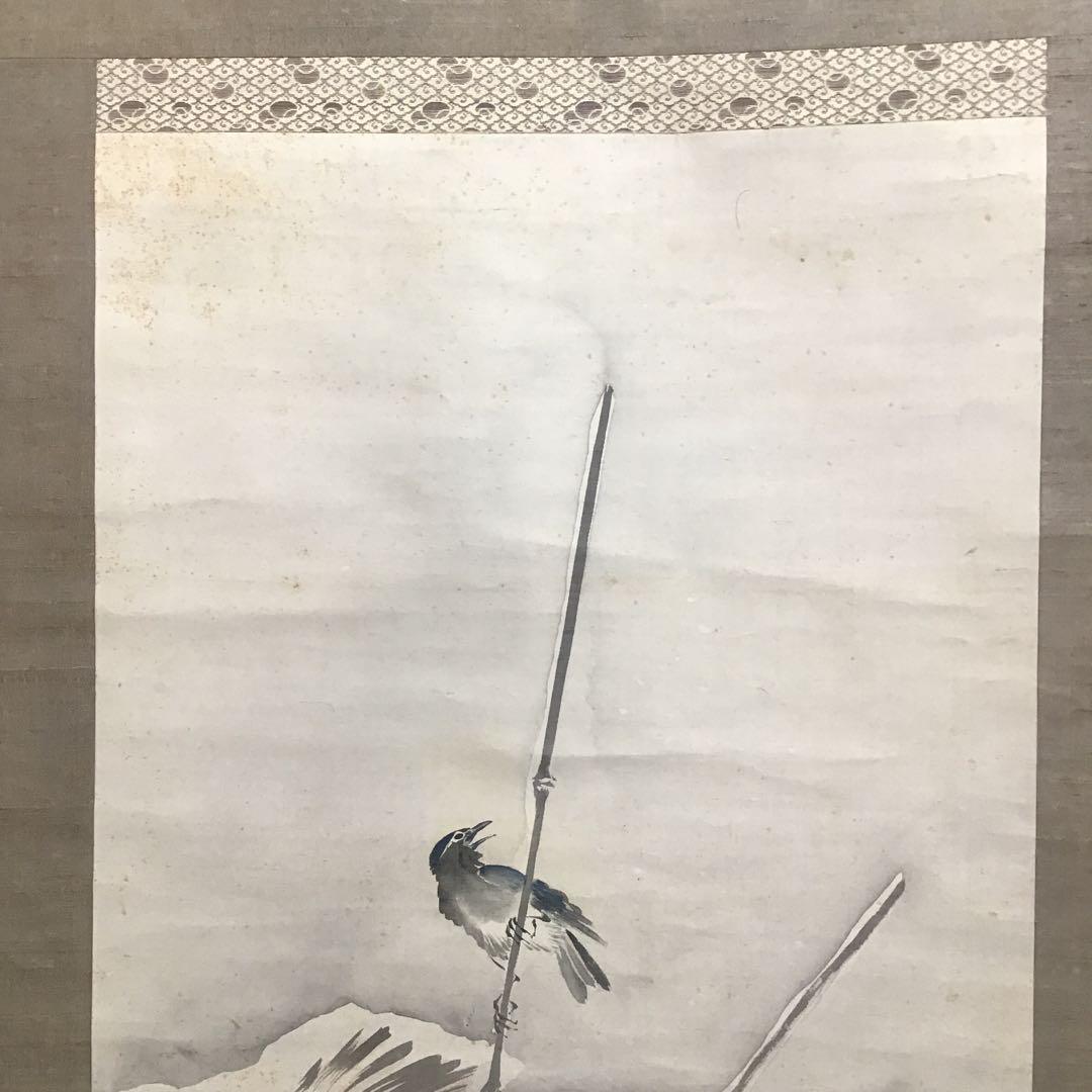 K茶道具 掛軸 「寒牡丹と雀」の図 岸燕作 配送用桐箱 S178KJ - メルカリ