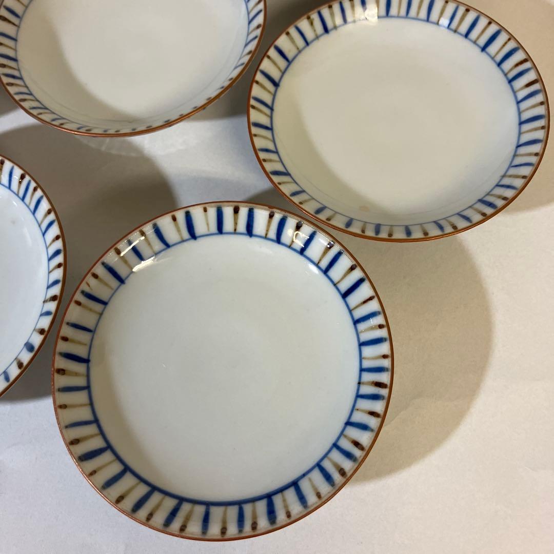 九谷焼骨董蓋付き茶碗７客「赤地金彩麦わら手」