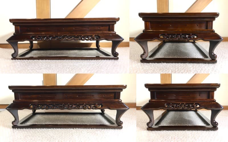 勝峰作】花台 飾り台 螺鈿細工 金彩蒔絵 机 ガラス付属 ①