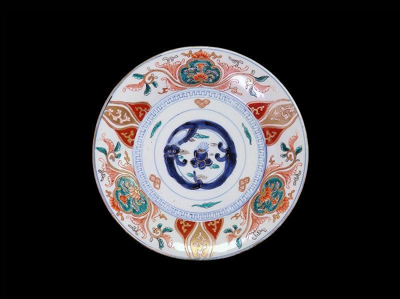 古伊万里 色絵 団龍紋に宝珠 花の図 7寸皿 3枚