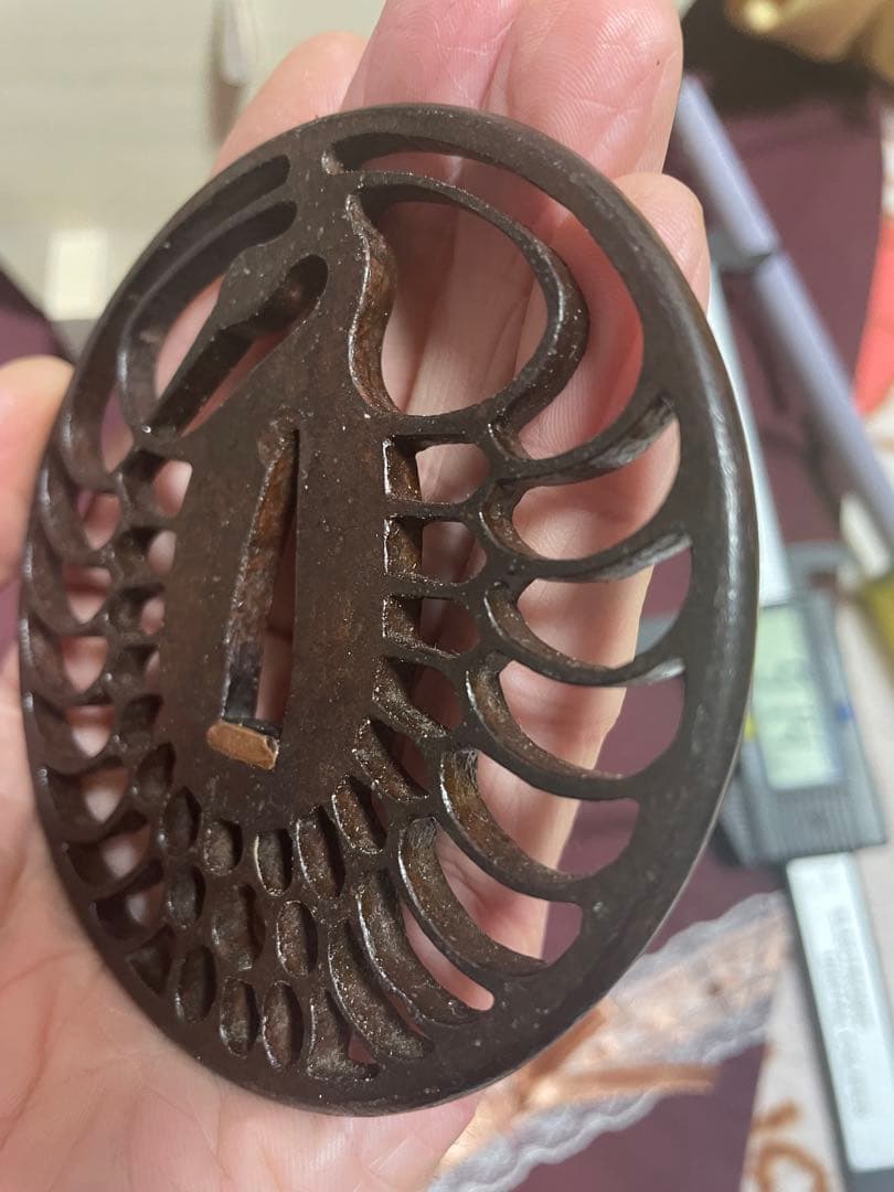 鉄鍔　鶴透かし丸形鐔　武具