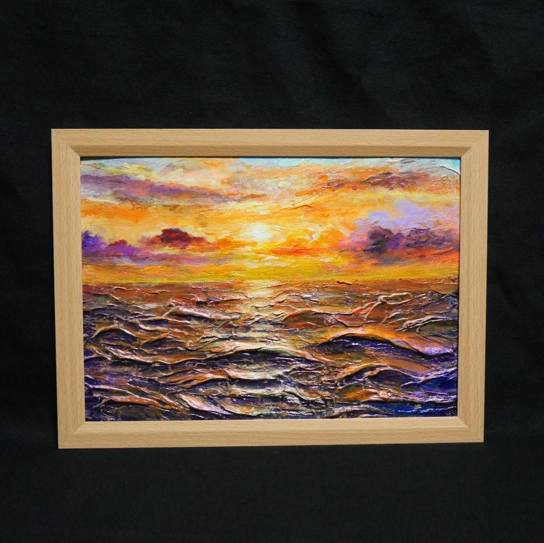 油絵 油彩 油彩画 絵 絵画【夕焼けの海】A4 油絵 油彩 油彩画 絵 絵画【夕焼けの海】A4 | HIROSHI1990