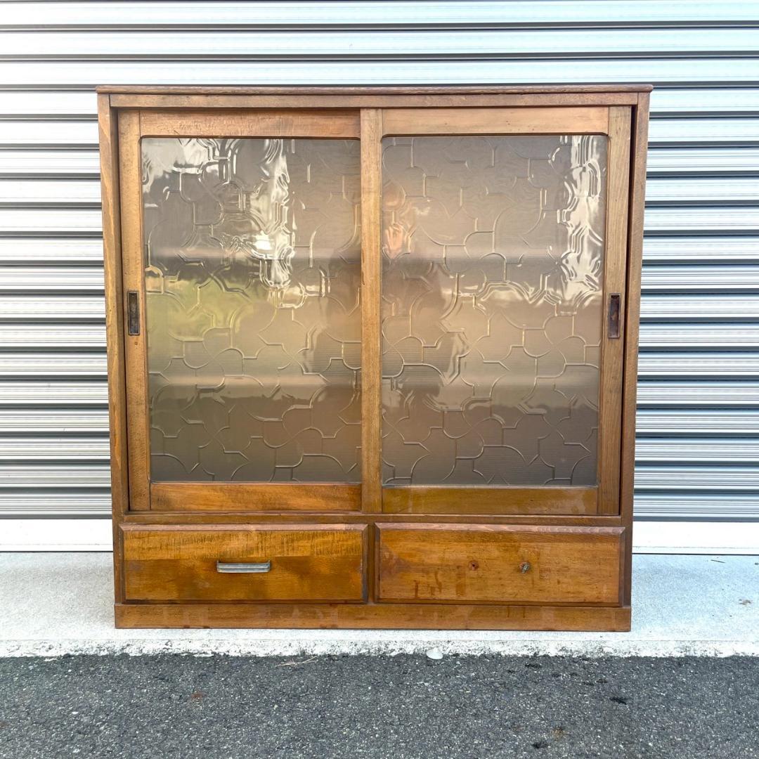 アンティーク ガラス すりガラス 食器棚 飾り棚 昭和レトロ 本棚 キャビネット アンティーク ガラス すりガラス 食器棚 飾り棚 昭和レトロ 本棚