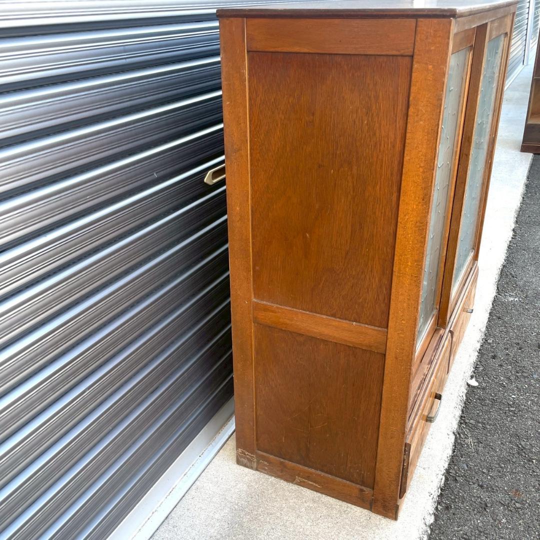 アンティーク ガラス すりガラス 食器棚 飾り棚 昭和レトロ 本棚