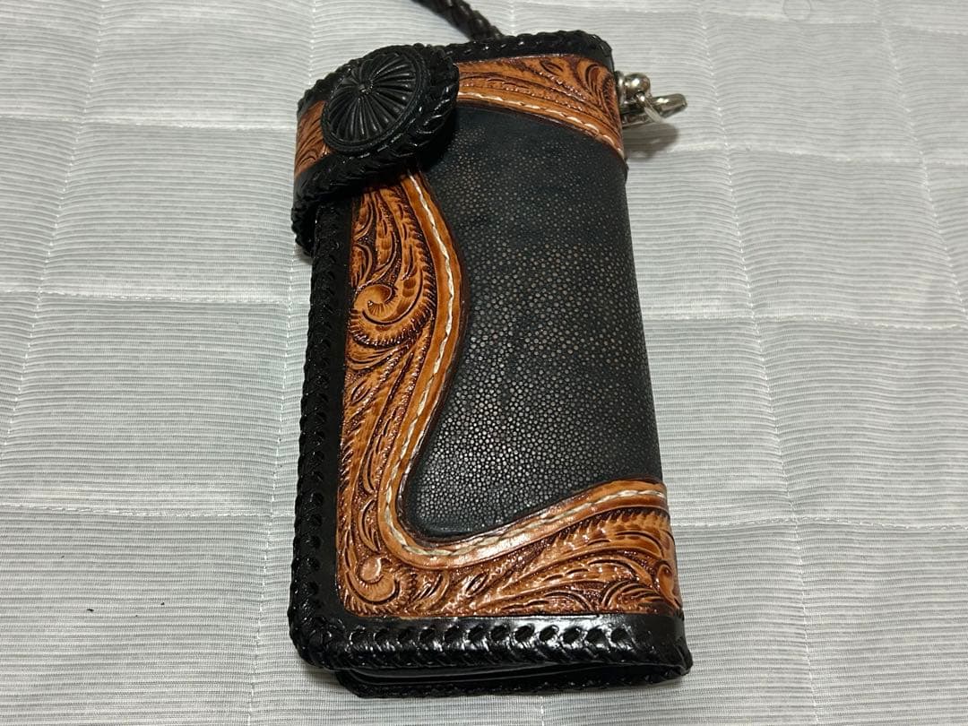 バイカーズウォレット　レザーキーリング　ハンドメイド　本革　ターコイズ　チェーン