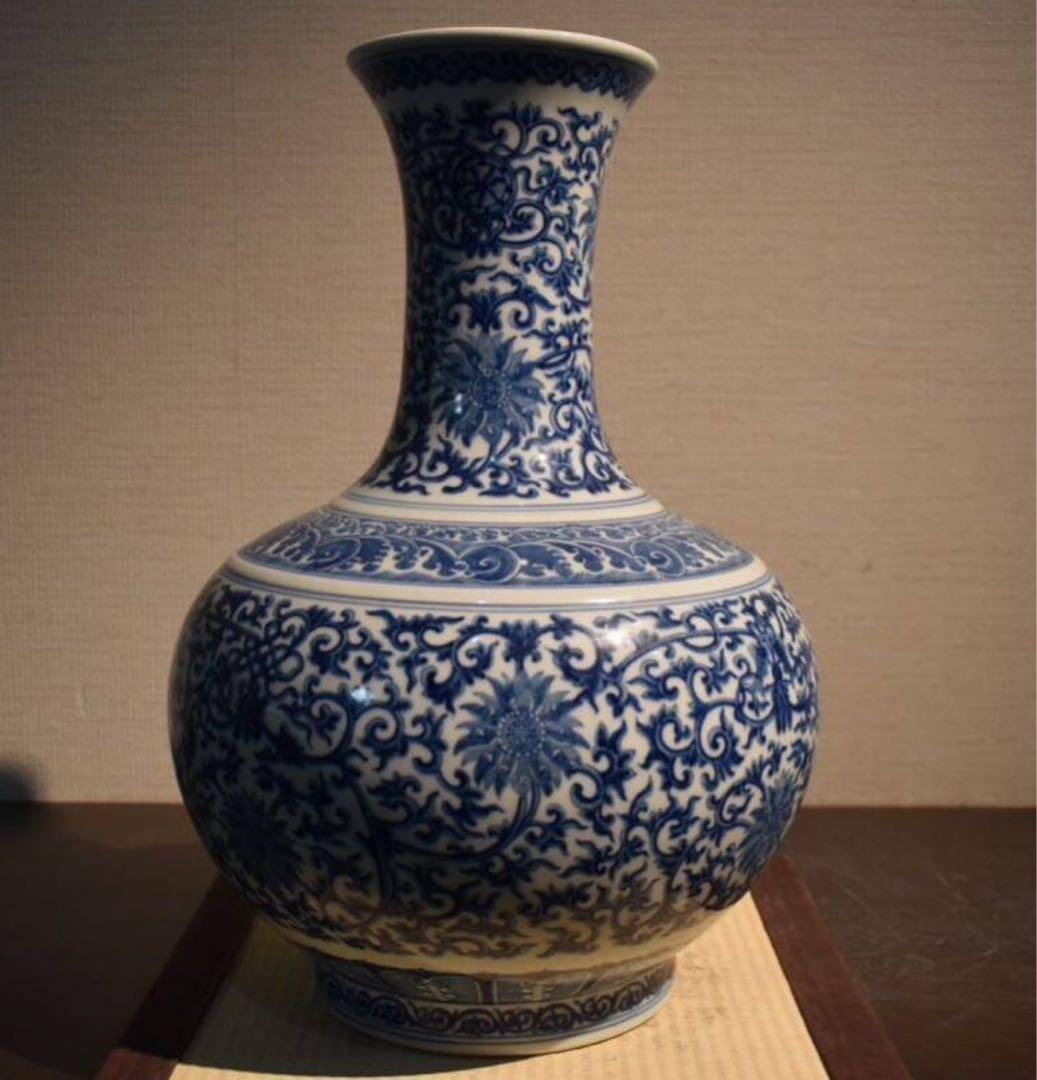 清時代時代 乾隆染付瓶 中国古玩 中国美術 骨董品 時代品 美術品 古美術品