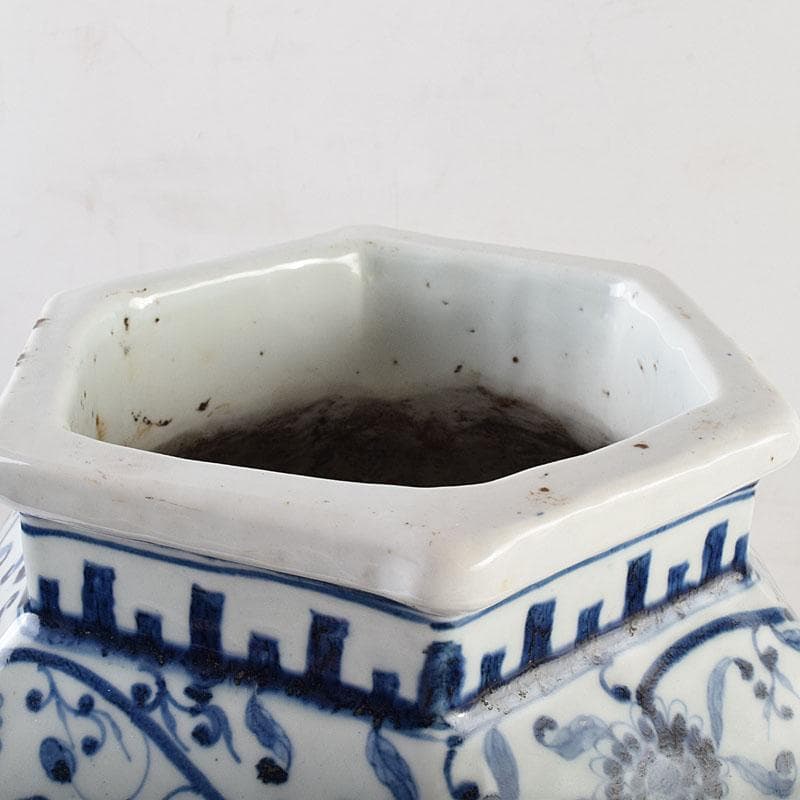 中国　大清乾隆年製　青花花文　六角大瓶　花瓶　壺　D　8941A