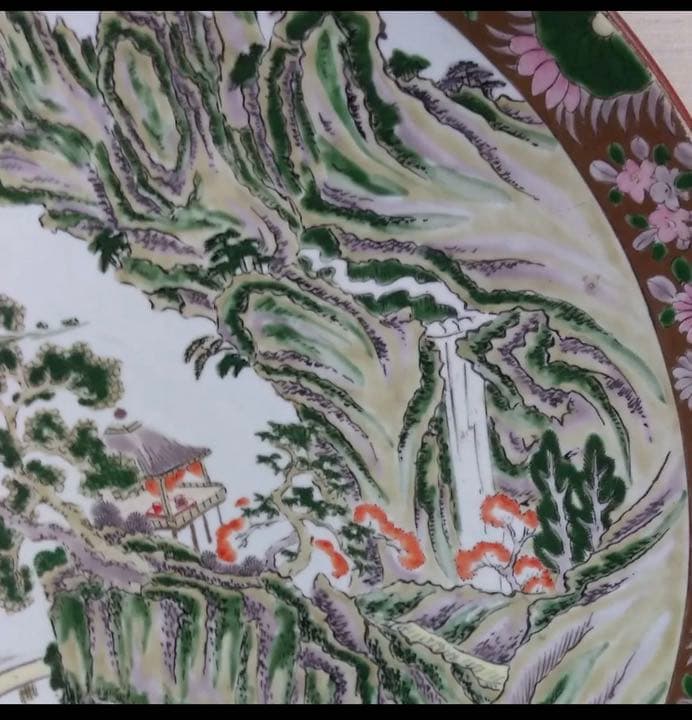 粉彩色絵風景図大清乾隆年製