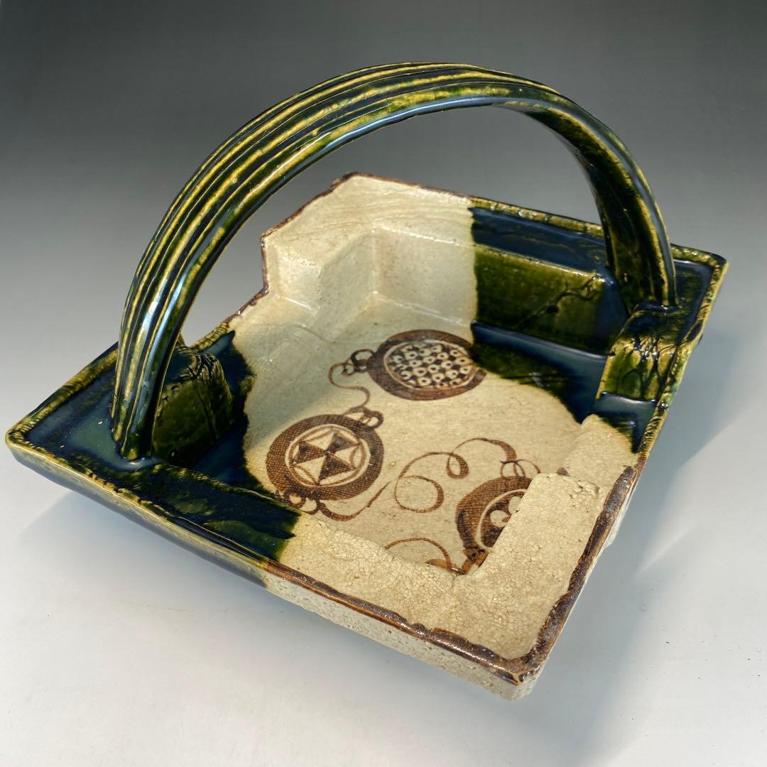 【茶道具】山口錠鐵蔵　織部切落手鉢（共箱）