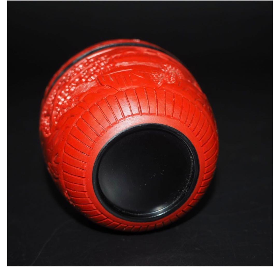 送料無料 時代物 山水楼閣紋堆朱棗 茶道具