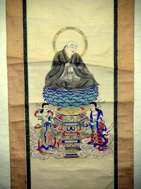 ♥掛軸　【木版画】【 法然上人 】掛け軸　ジャンク　浮世絵　骨董品