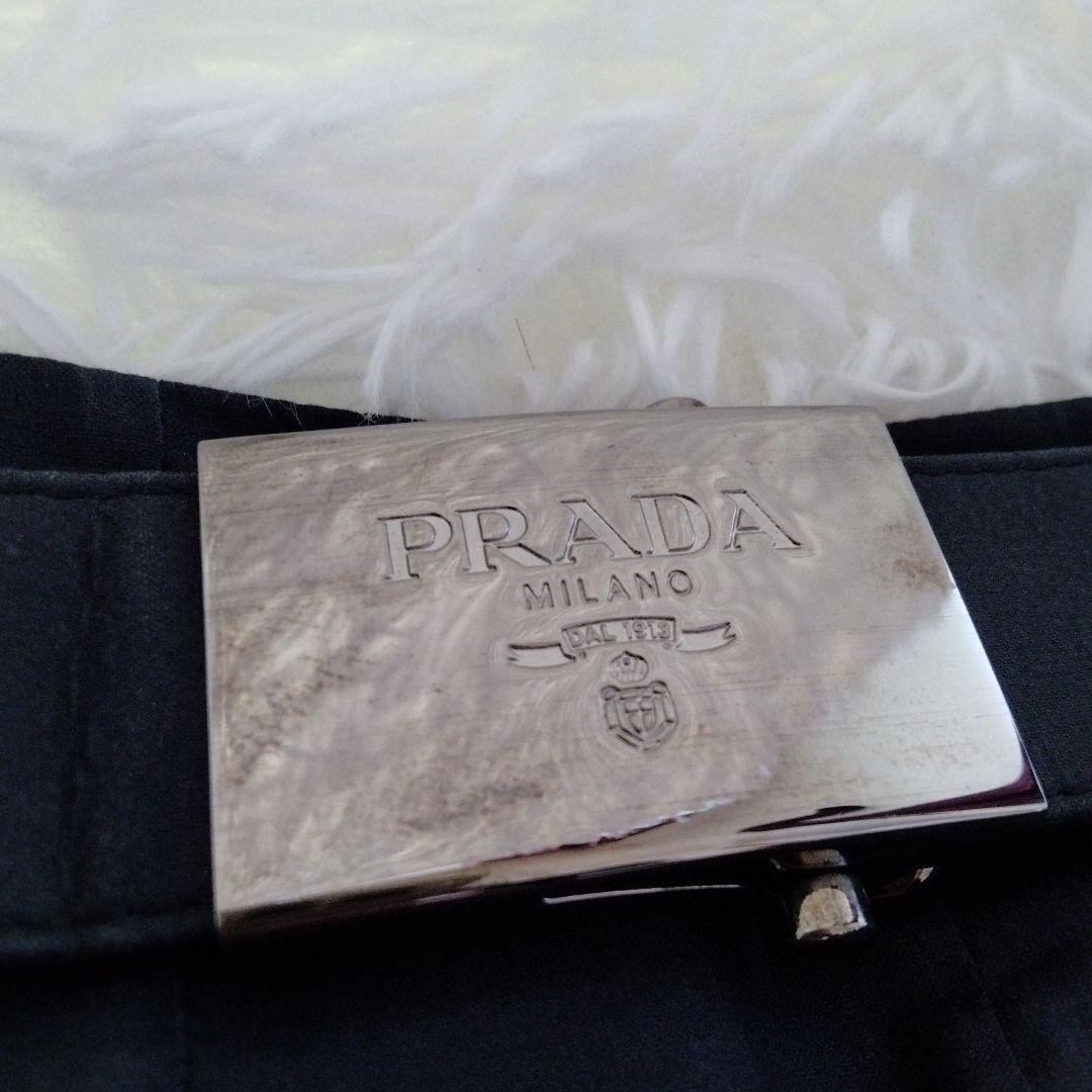 プラダ ロゴ刻印バックルベルト付き フレアスカート Aライン 42