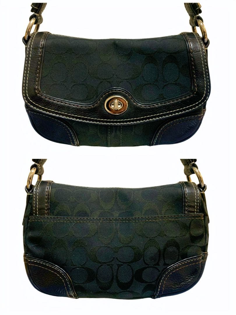 【美品】COACH コーチ　ターンロック　ワンショルダー　キャンパス　レザー　黒