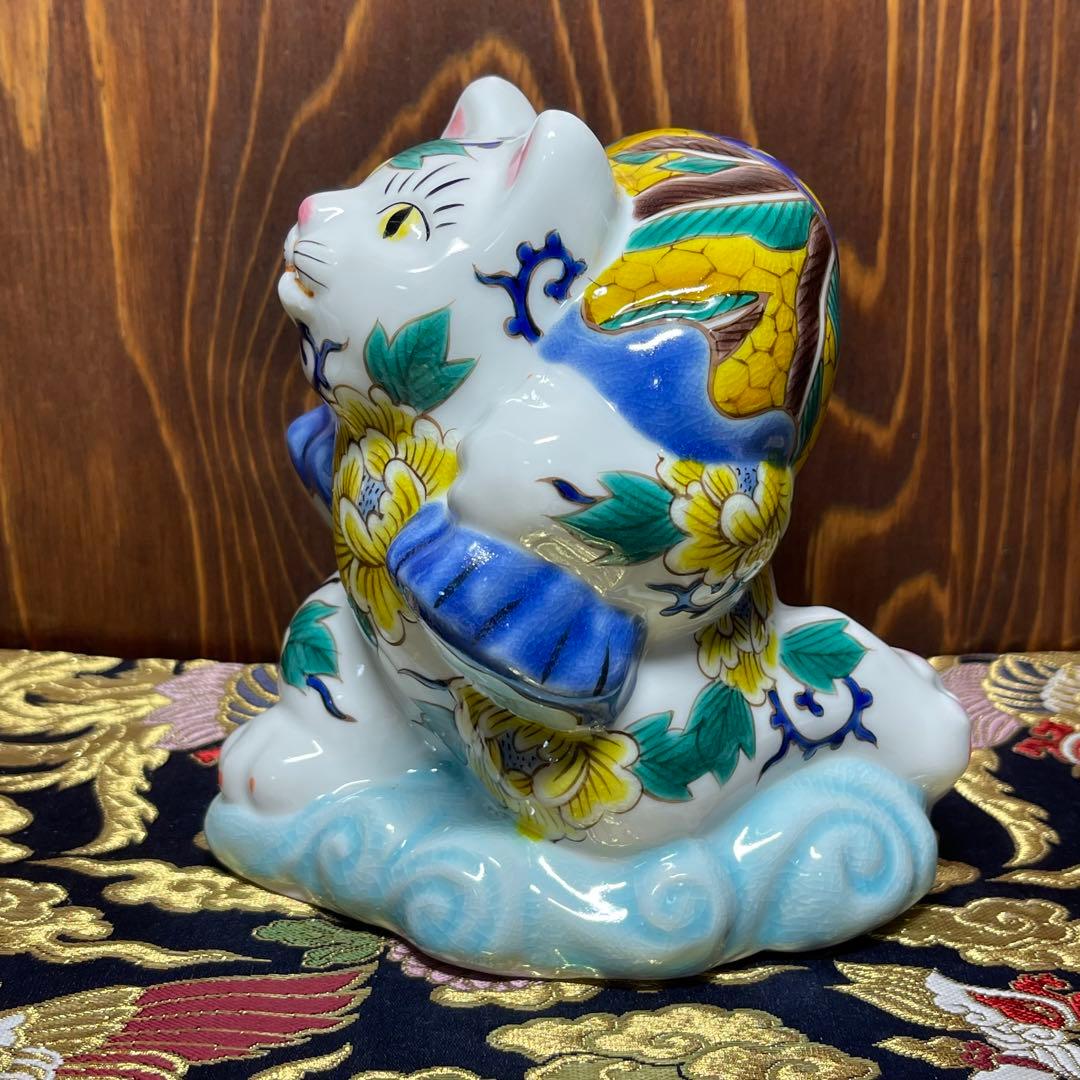 限定品【九谷焼 風神雷神】【願いが叶う】風神招き猫 作家:糠川孝之
