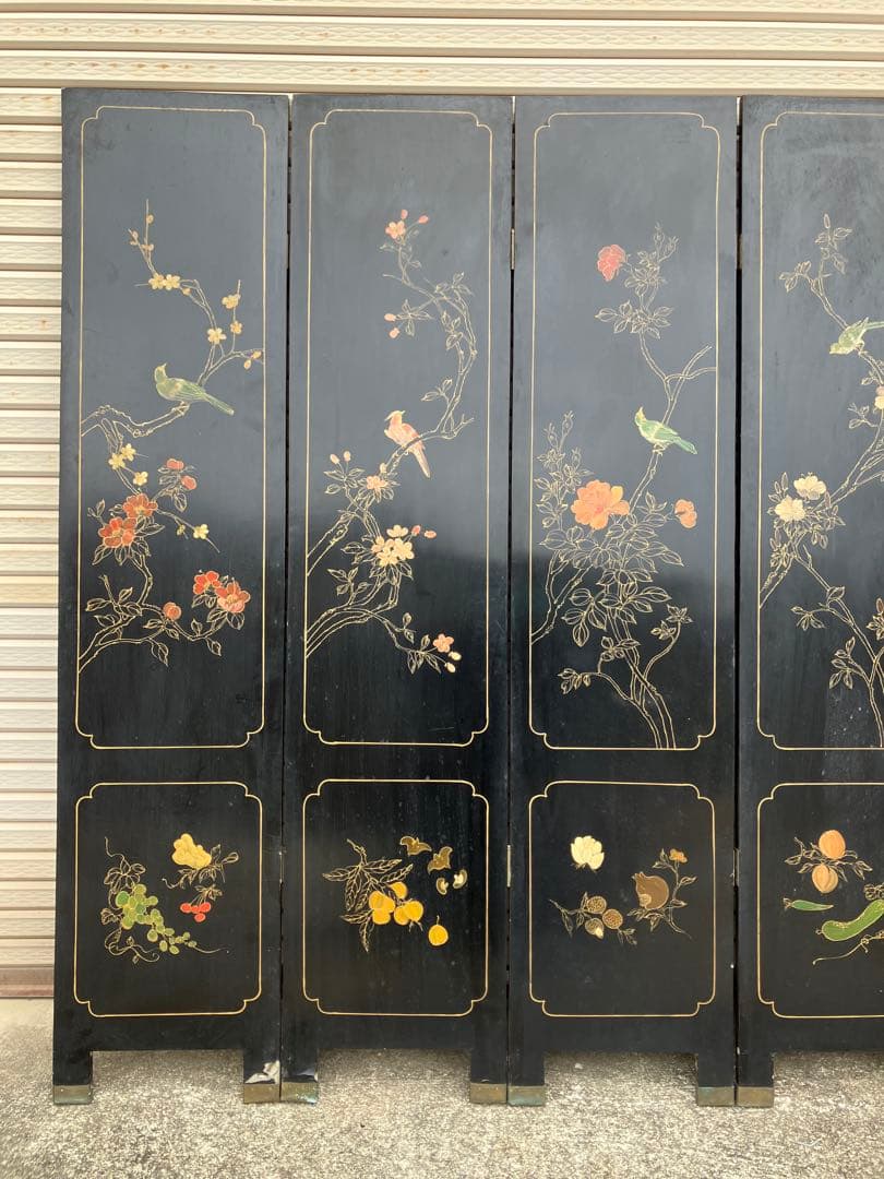 □中国美術□衝立/パーテーション□玉/螺鈿□6曲/6連□ 現状