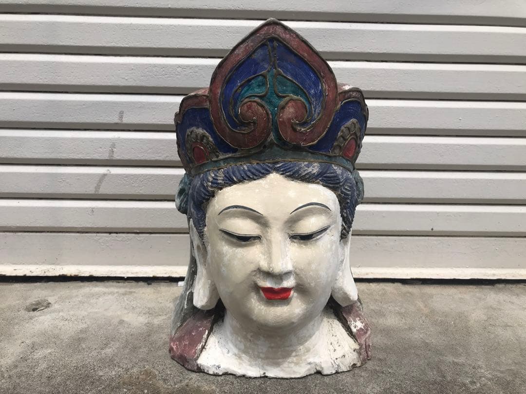 観音木彫頭部彫刻