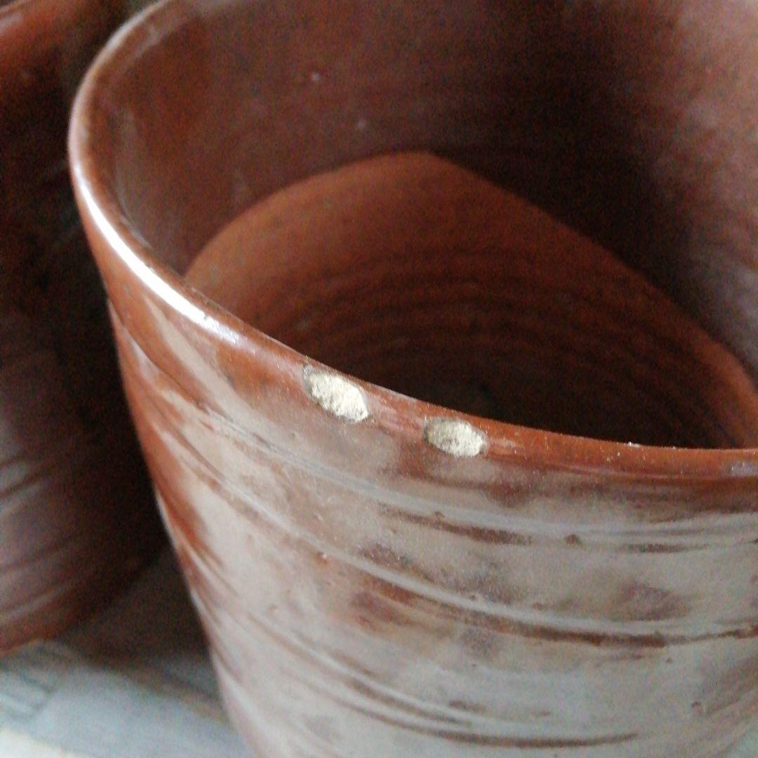 瀬戸焼　加藤春二　柿釉火鉢一対　20.5cm　大正～昭和初期