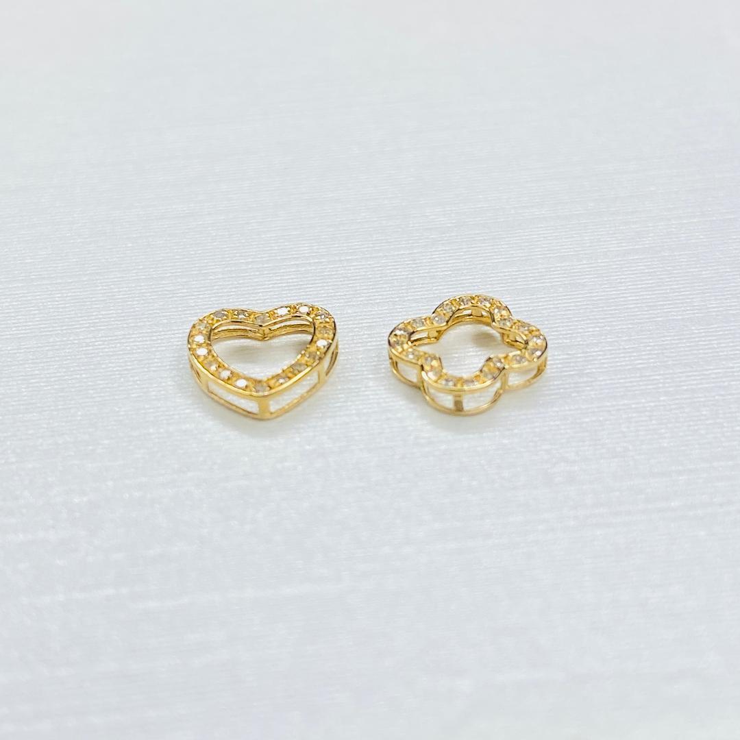 天然ダイヤモンド K18YG クローバー 四ツ葉 チャーム ネックレスパーツ