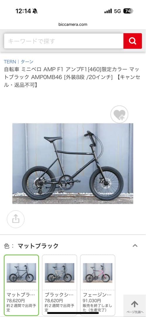 【今月新品で購入】TERN AMP F1 ミニベロ マットブラック