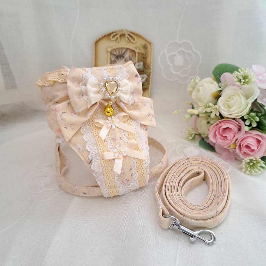 胸当てタイプハーネス(クリームローズ)&リードセット、わんちゃん猫ちゃん用 胸当てタイプハーネス(クリームローズ)&リードセット、わんちゃん猫