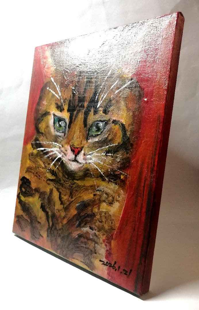 猫 猫の絵 絵画 アクリル 原画 アート ドローイング インテリア アートパネル